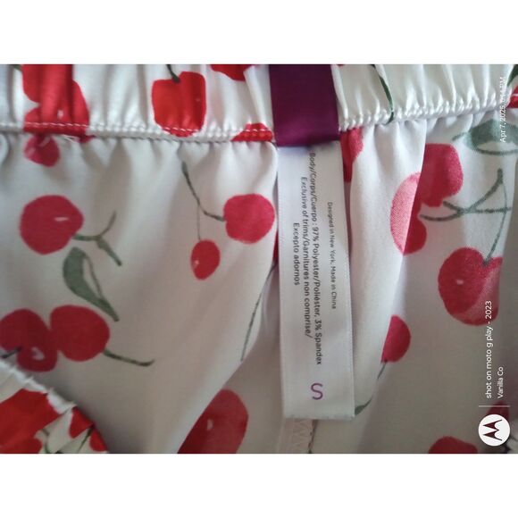 ADORE ME Satin Effect Cherry Ruffled Sleep Shorts White Size S - Picture 3 of 5